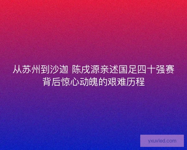 从苏州到沙迦 陈戌源亲述国足四十强赛背后惊心动魄的艰难历程